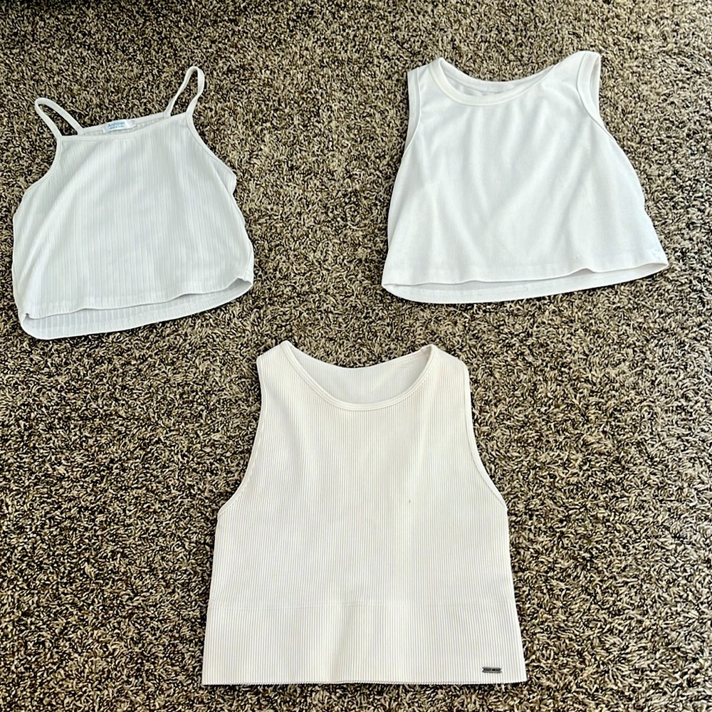 3 cropped white tank tops!!!